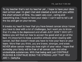Text message from student